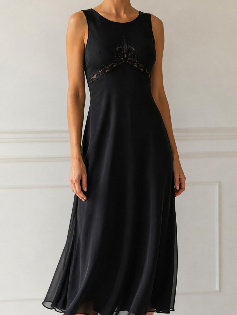 NEW Talbot's Black Sleeveless Lace Midi Dress 90s 10